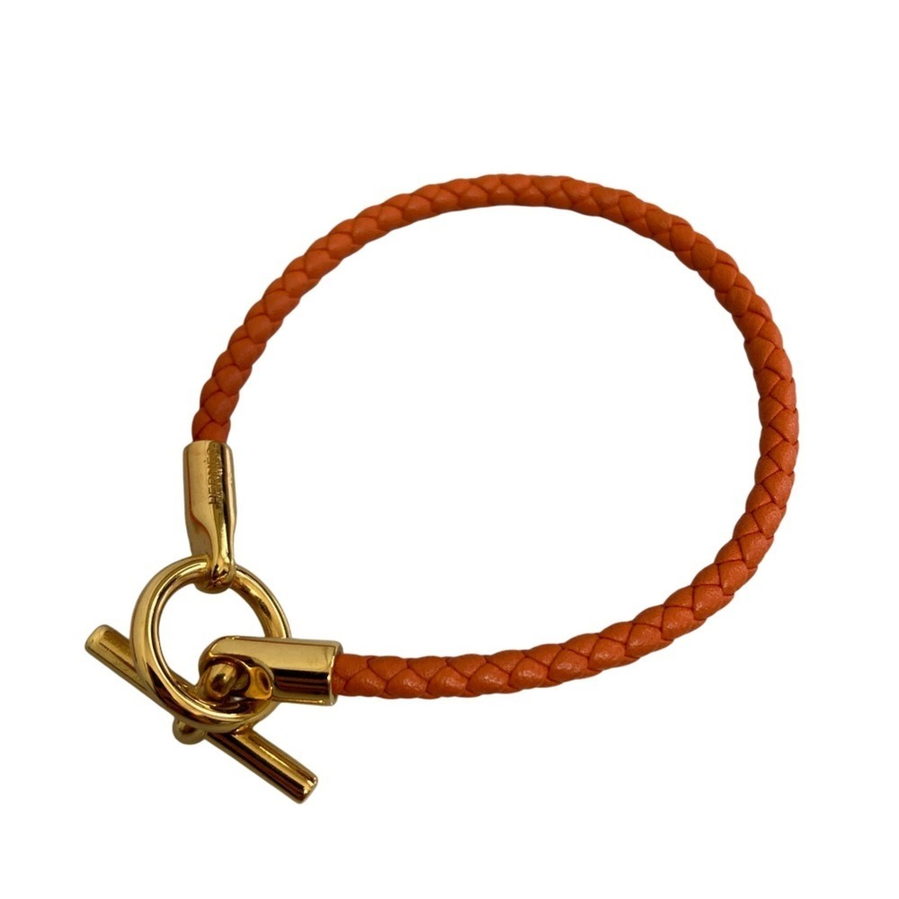 HERMES Orange Leather Charm Bracelet